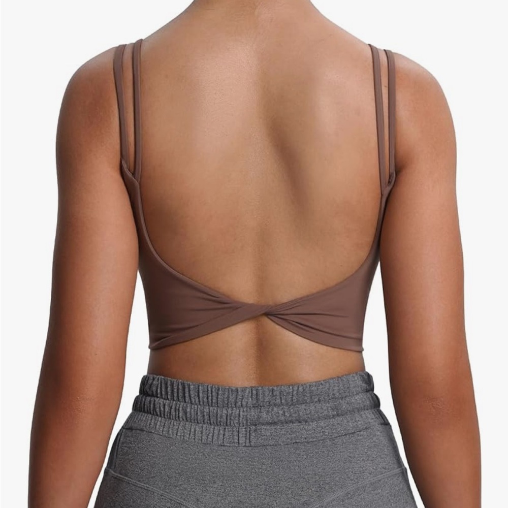 Aoxjox Workout Sports Bra Crop Top Twist Back - Fudge Coffee